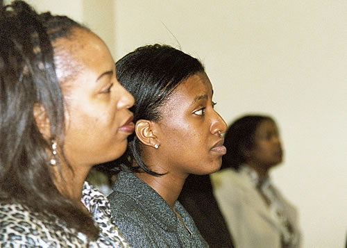 Sisters listening to Delxino, Los Angeles, California Black Business Seminar